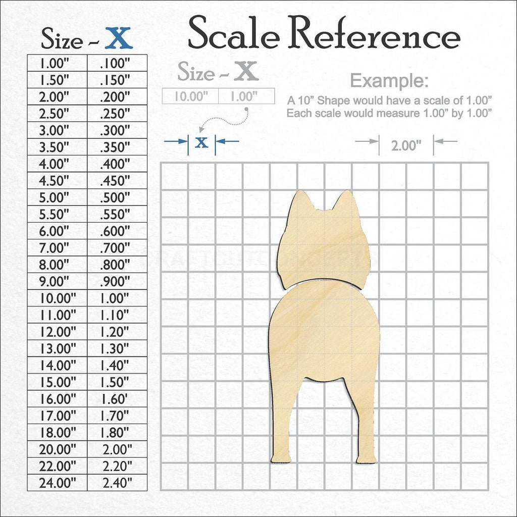 A scale and graph image showing a wood Schipperke craft blank