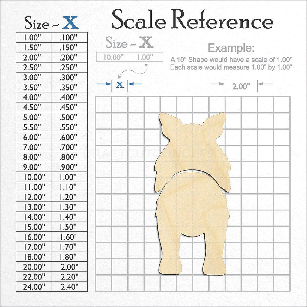 A scale and graph image showing a wood Shetland Sheepdog craft blank