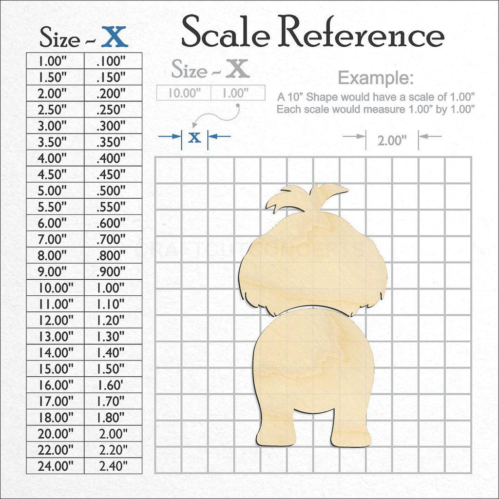 A scale and graph image showing a wood Shih Tzu craft blank