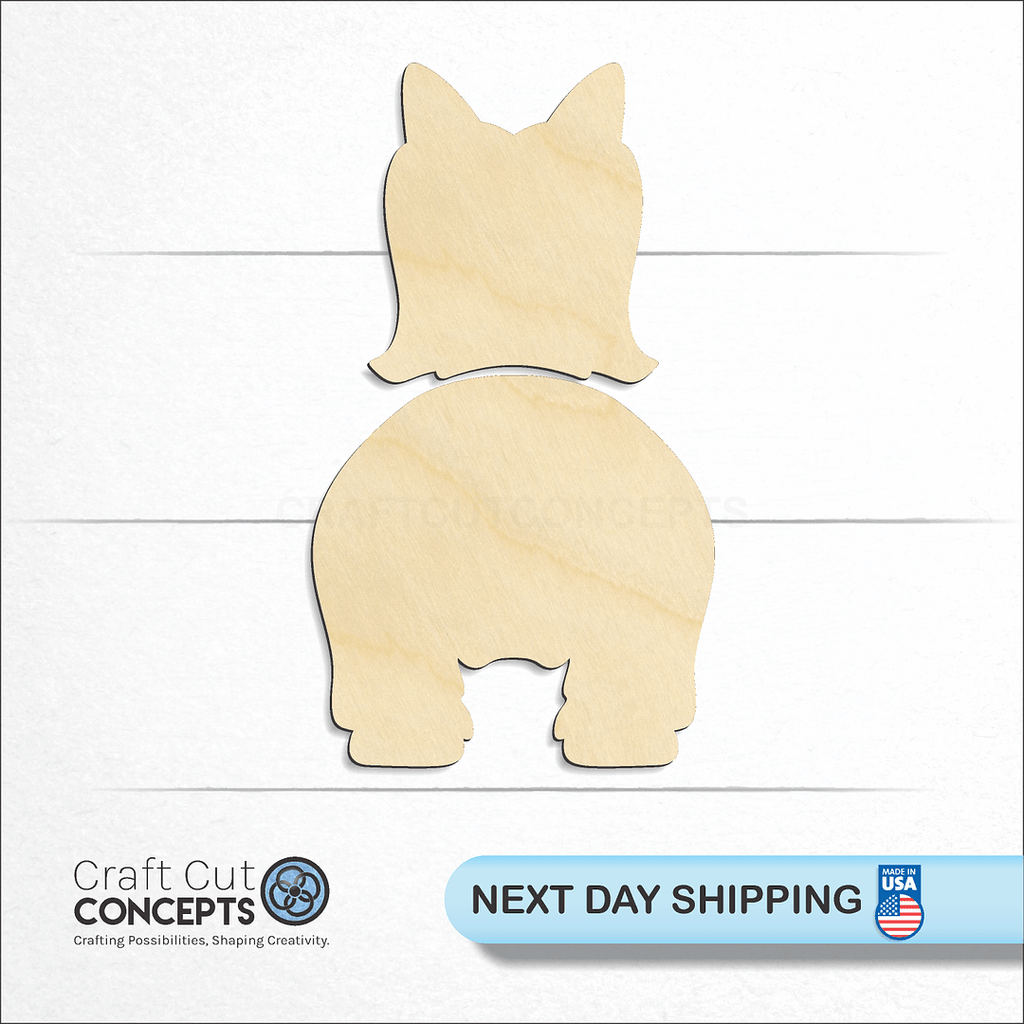 Craft Cut Concepts logo and next day shipping banner with an unfinished wood Silky Terrier craft shape and blank