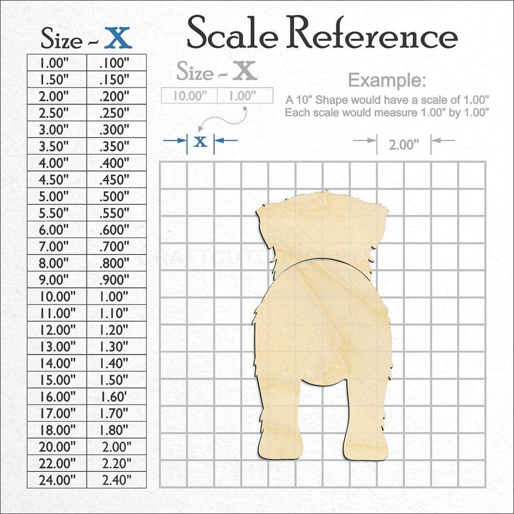 A scale and graph image showing a wood Soft Coated Wheaten Terrier craft blank