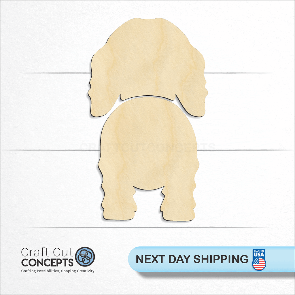 Craft Cut Concepts logo and next day shipping banner with an unfinished wood Spaniels Irish Water craft shape and blank