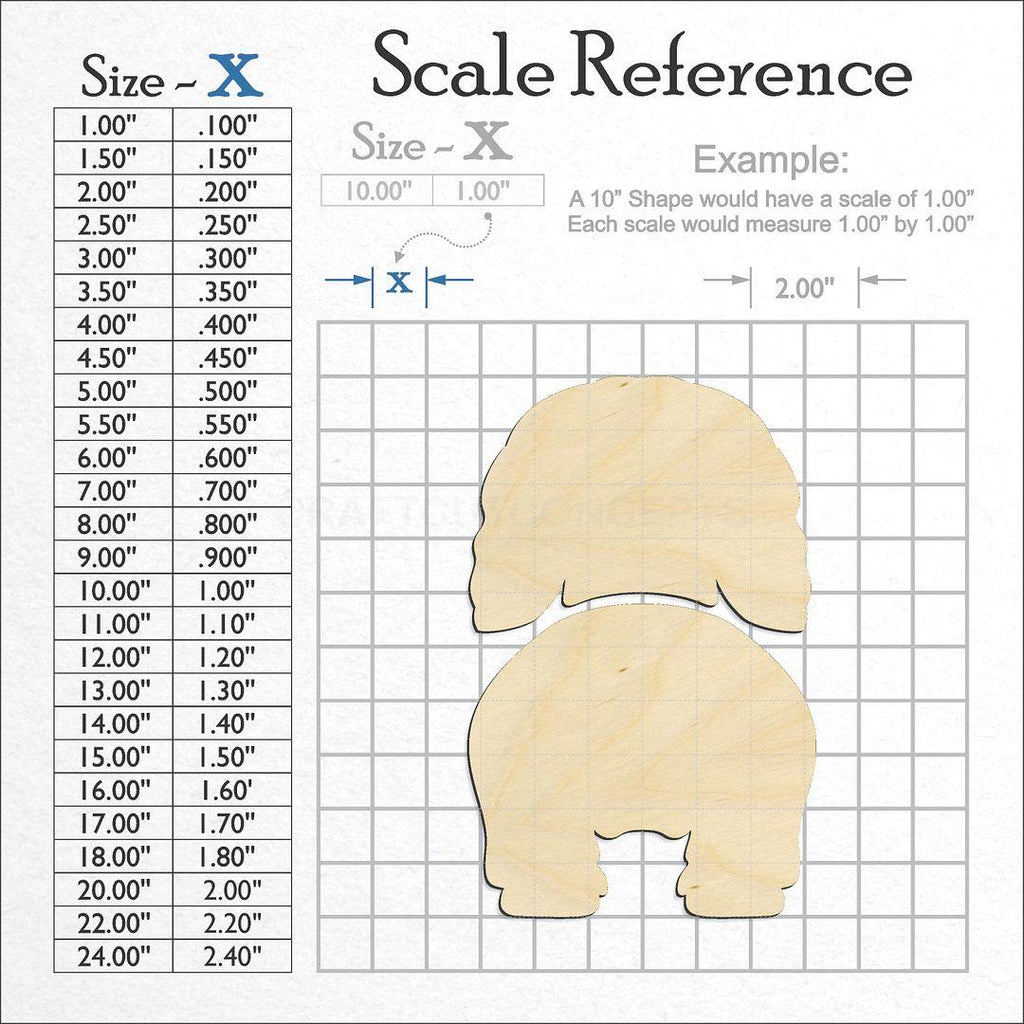 A scale and graph image showing a wood Spaniels Sussex craft blank