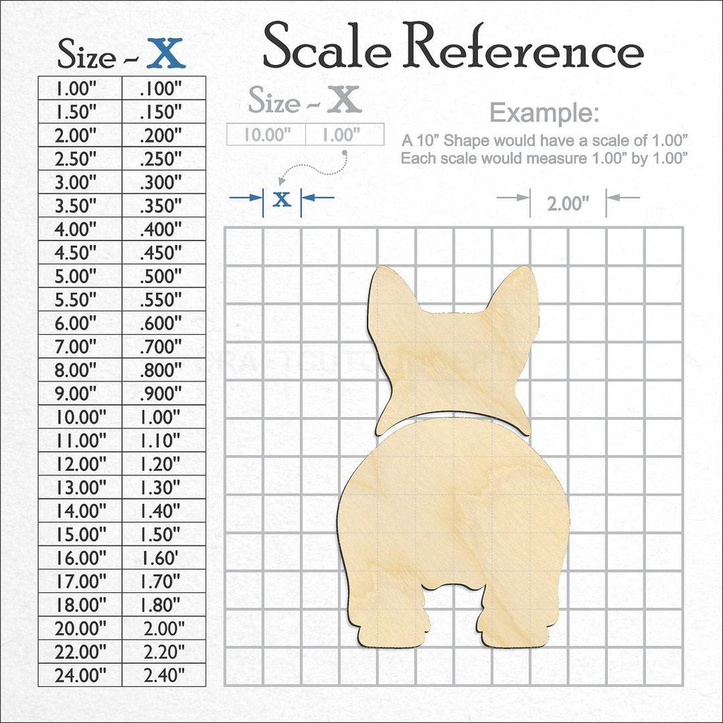 A scale and graph image showing a wood Swedish Vallhund craft blank