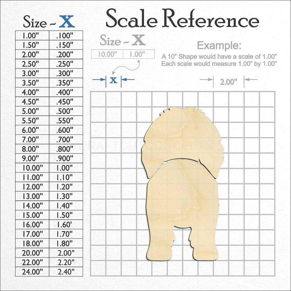 A scale and graph image showing a wood Tibetan Mastiff craft blank