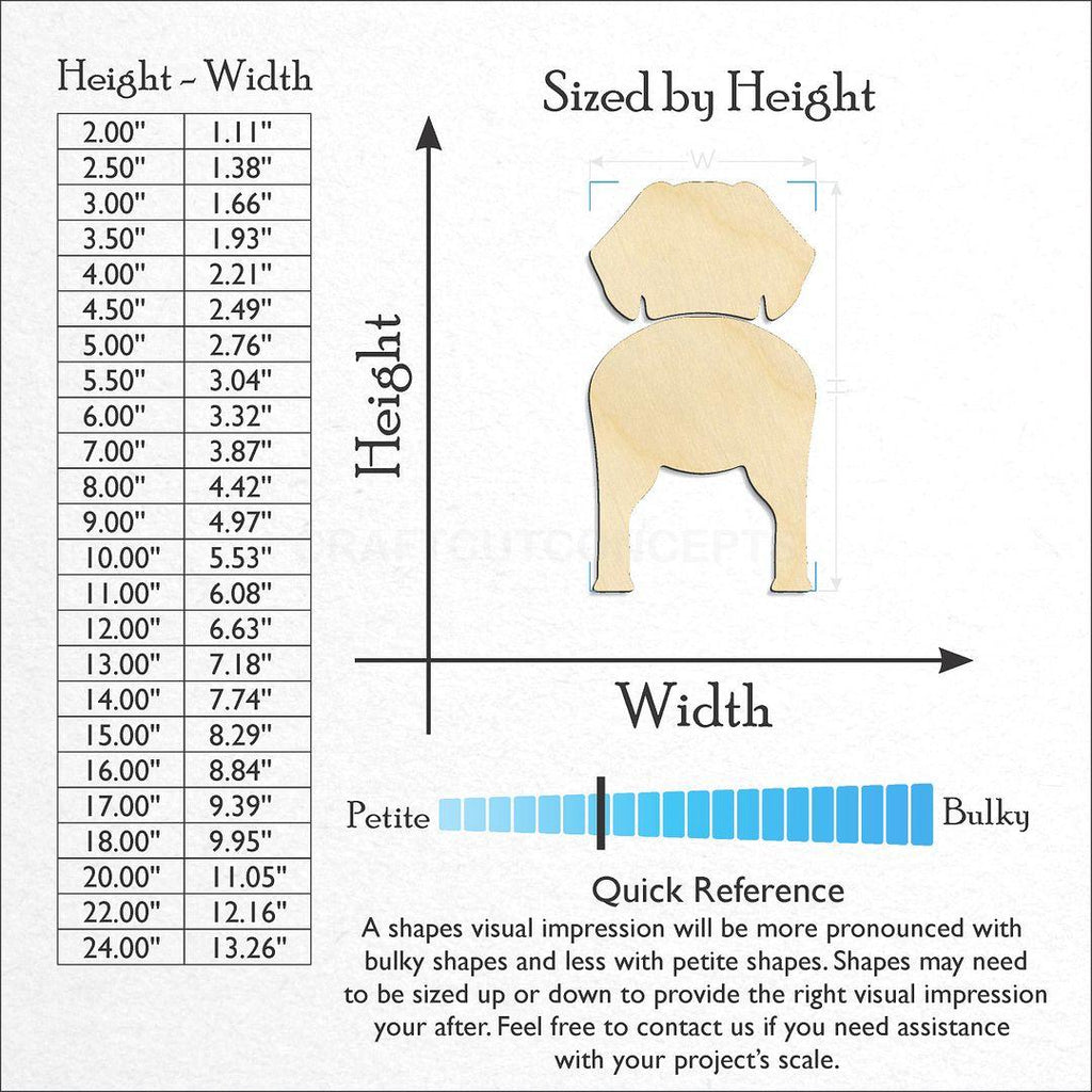 Sizes available for a laser cut Tibetan Spaniel craft blank