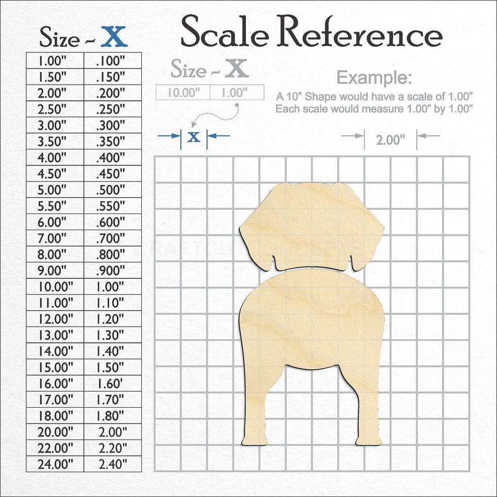 A scale and graph image showing a wood Tibetan Spaniel craft blank