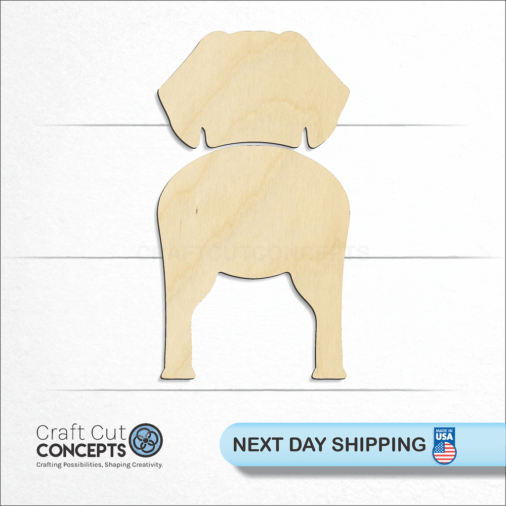 Craft Cut Concepts logo and next day shipping banner with an unfinished wood Tibetan Spaniel craft shape and blank