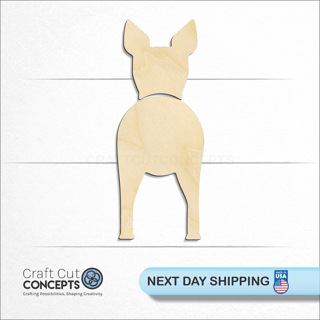 Craft Cut Concepts logo and next day shipping banner with an unfinished wood Toy Fox Terrier craft shape and blank