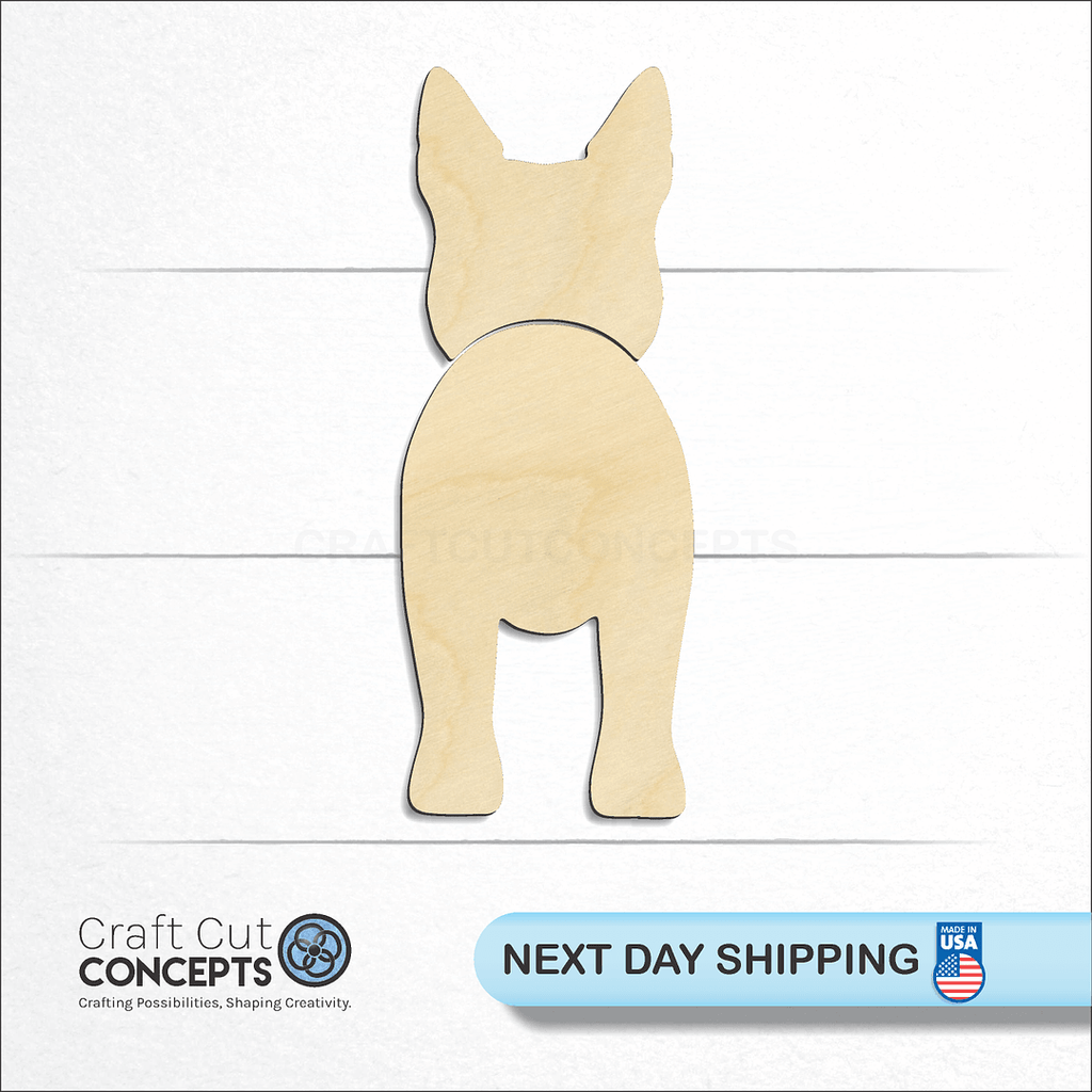 Craft Cut Concepts logo and next day shipping banner with an unfinished wood Australian Cattle Dog craft shape and blank