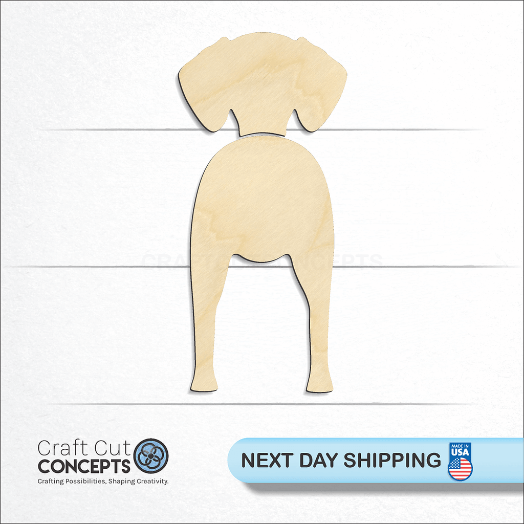 Craft Cut Concepts logo and next day shipping banner with an unfinished wood Vizsla craft shape and blank