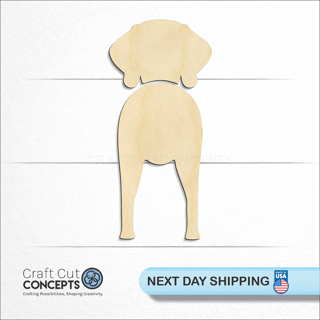 Craft Cut Concepts logo and next day shipping banner with an unfinished wood Weimaraner craft shape and blank