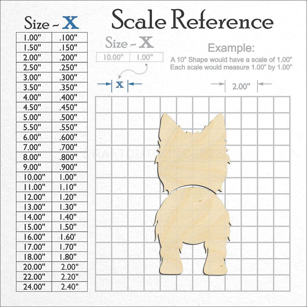 A scale and graph image showing a wood West Highland White Terrier craft blank