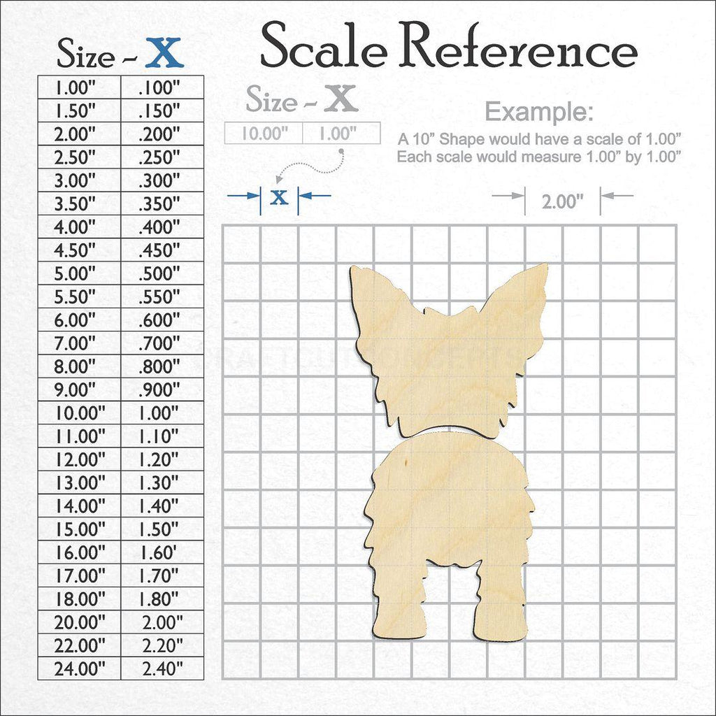 A scale and graph image showing a wood Yorkshire Terrier craft blank