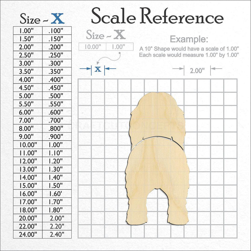 A scale and graph image showing a wood Bearded Collie craft blank