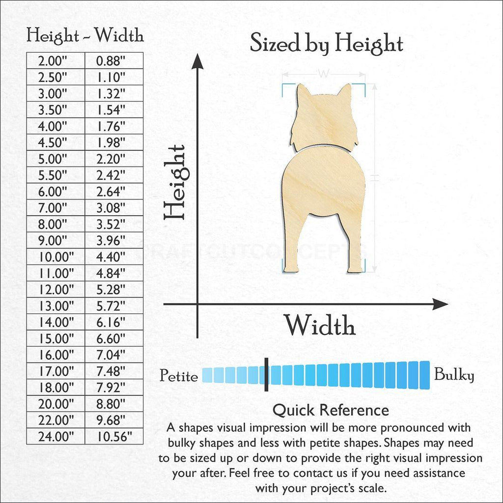 Sizes available for a laser cut Belgian Sheep Dog craft blank