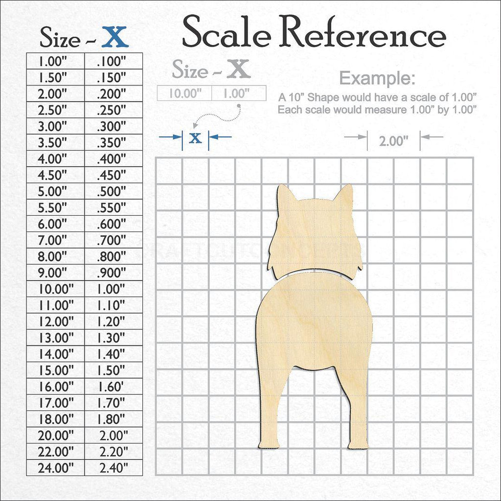 A scale and graph image showing a wood Belgian Sheep Dog craft blank