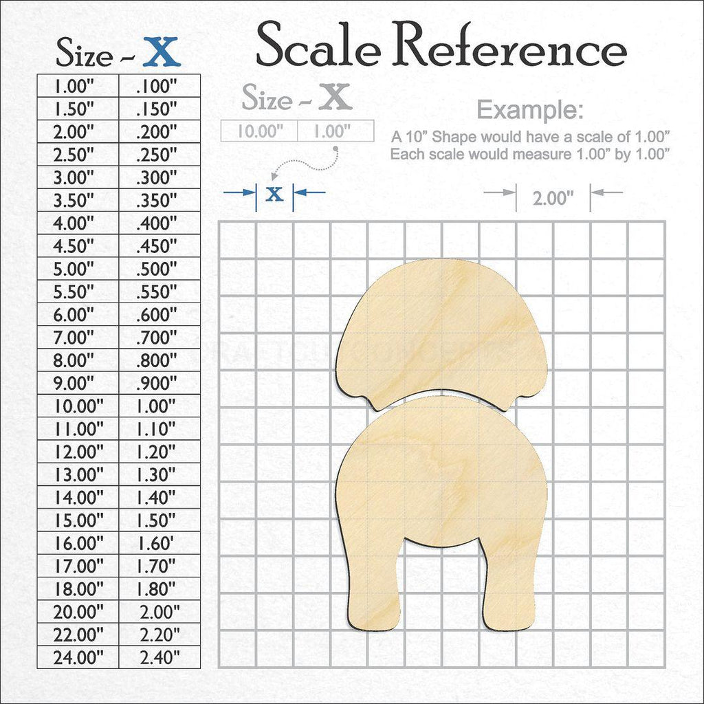 A scale and graph image showing a wood Bichon Frise craft blank