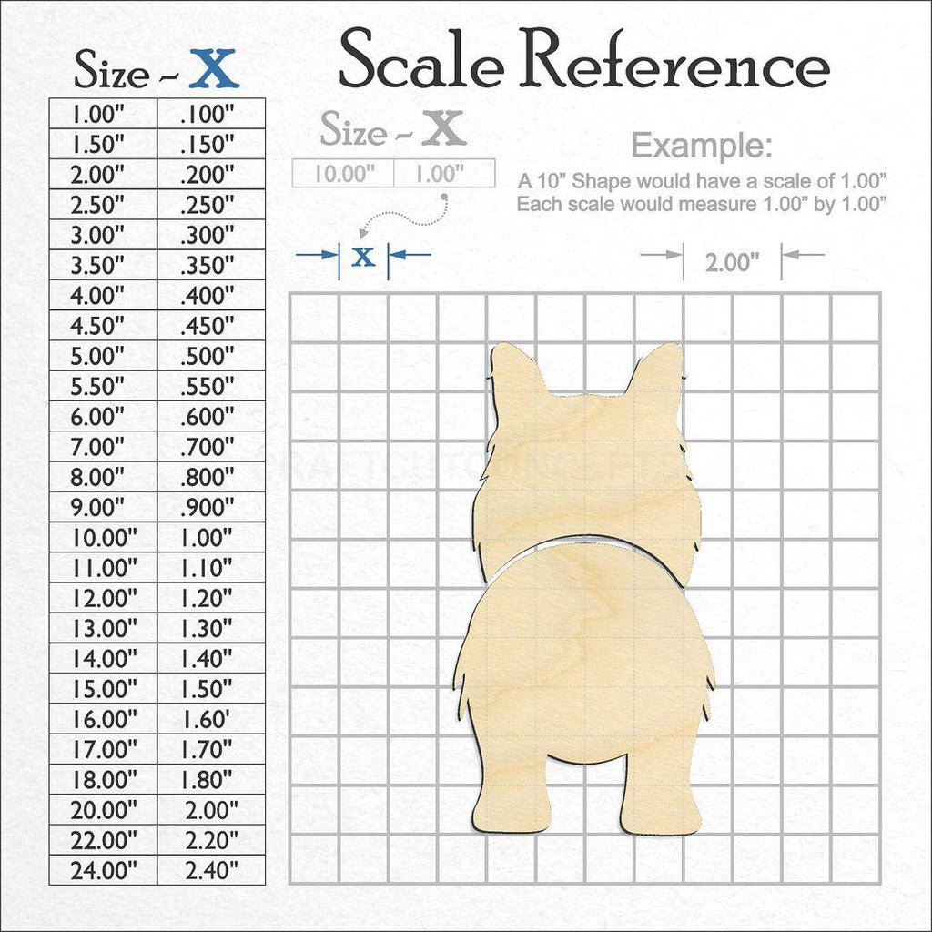 A scale and graph image showing a wood Border Collie craft blank