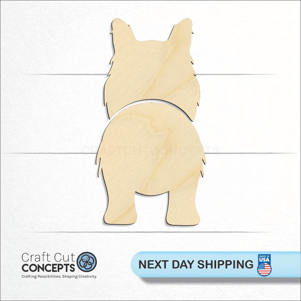 Craft Cut Concepts logo and next day shipping banner with an unfinished wood Border Collie craft shape and blank