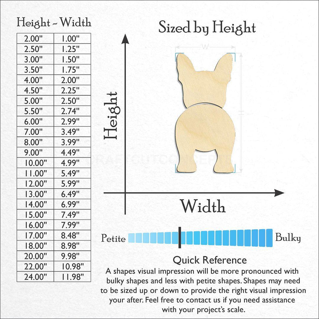 Sizes available for a laser cut Boston Terrier craft blank