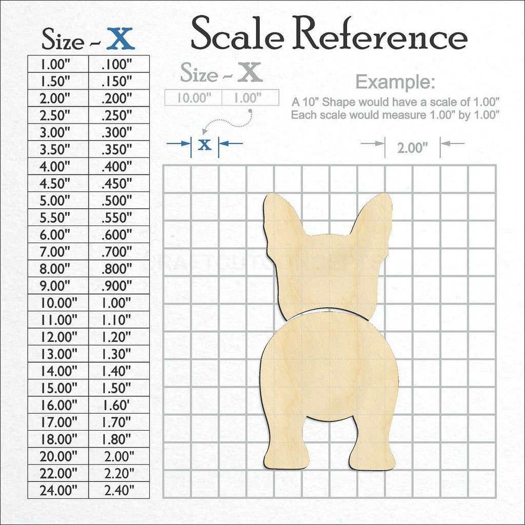 A scale and graph image showing a wood Boston Terrier craft blank