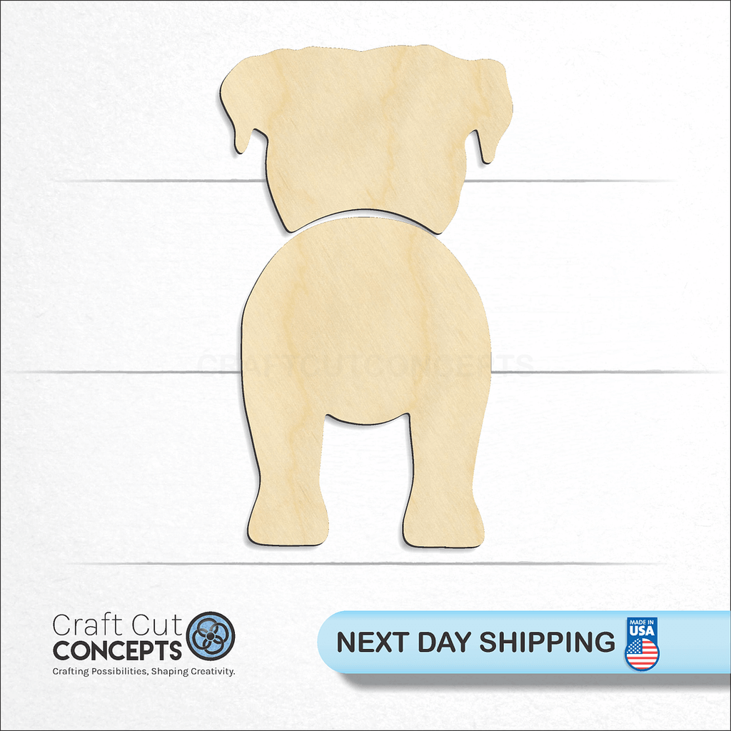 Craft Cut Concepts logo and next day shipping banner with an unfinished wood Boxer craft shape and blank