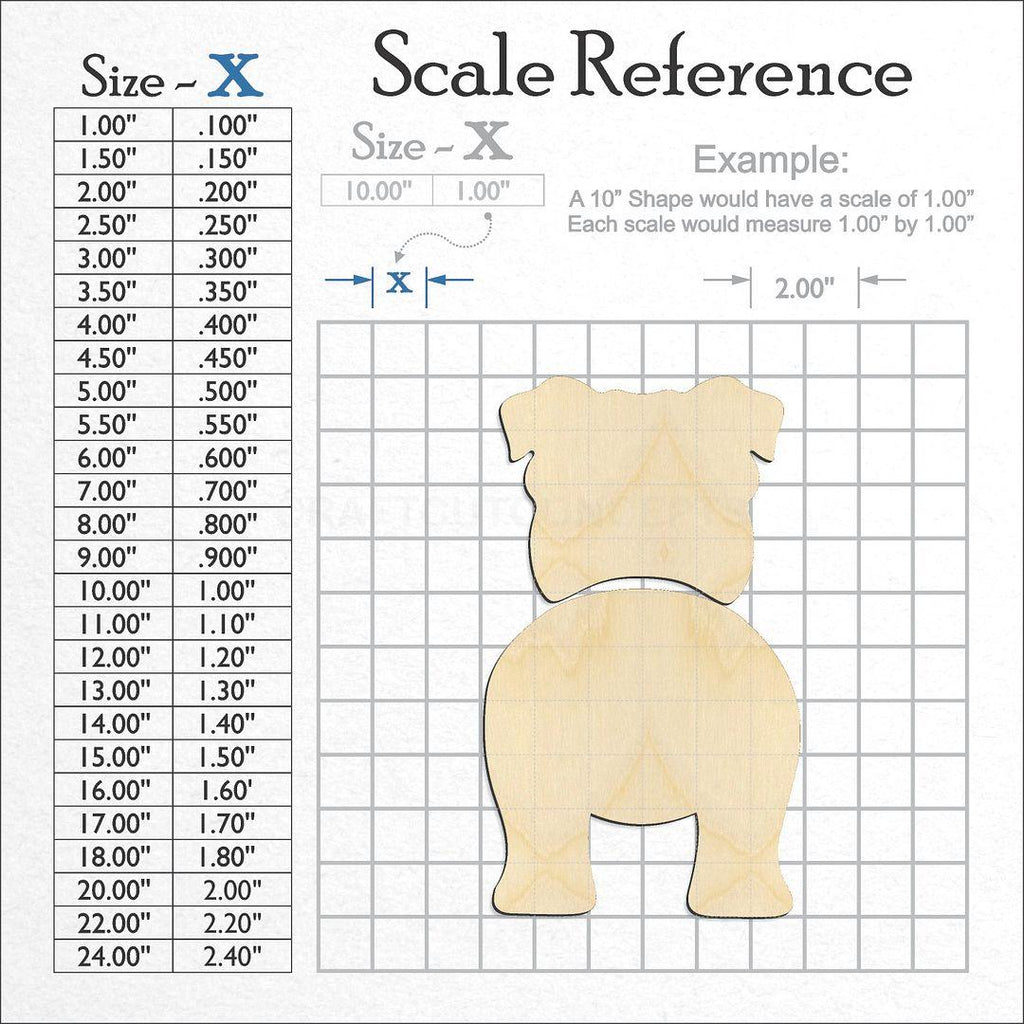 A scale and graph image showing a wood Bulldog craft blank