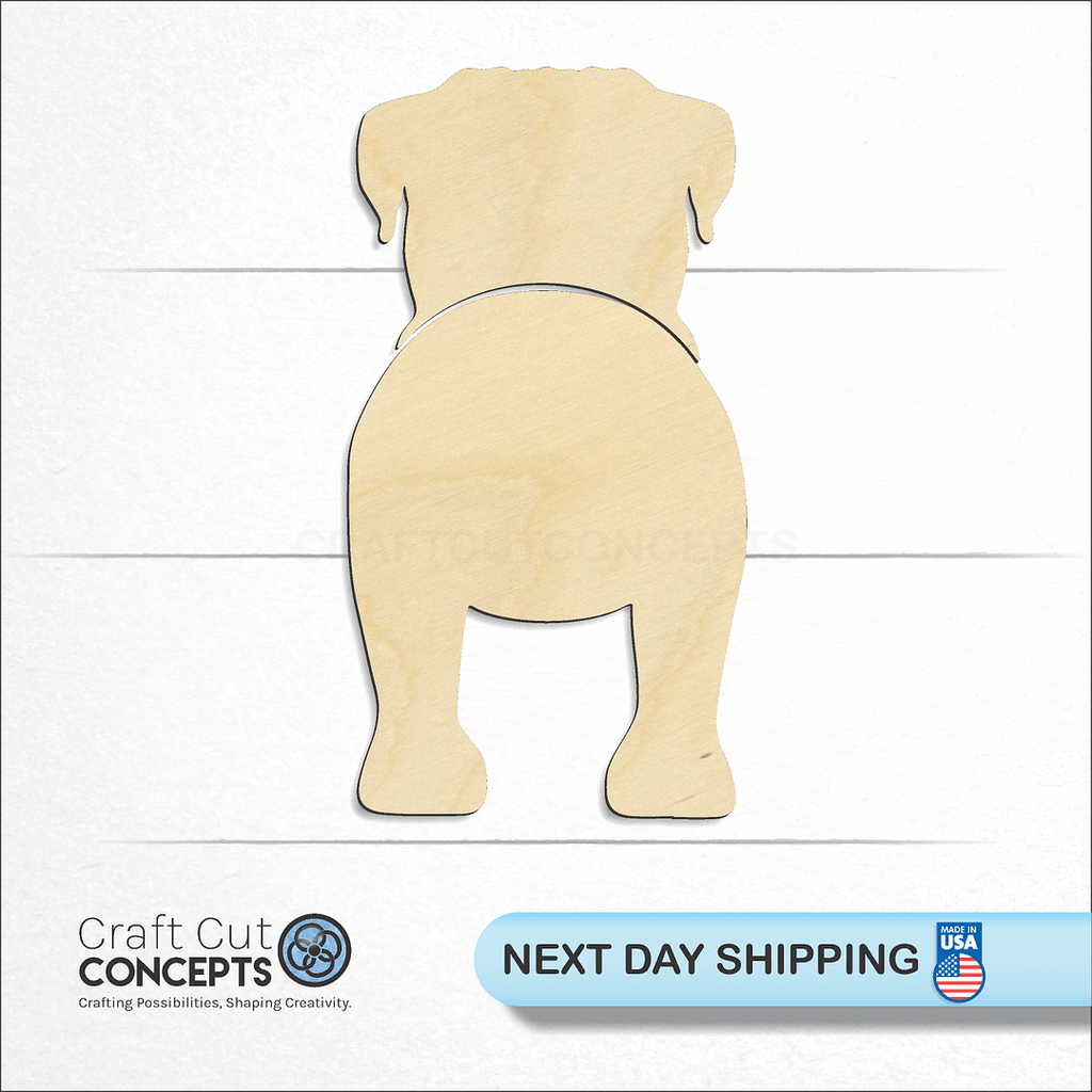 Craft Cut Concepts logo and next day shipping banner with an unfinished wood Bullmastiff craft shape and blank