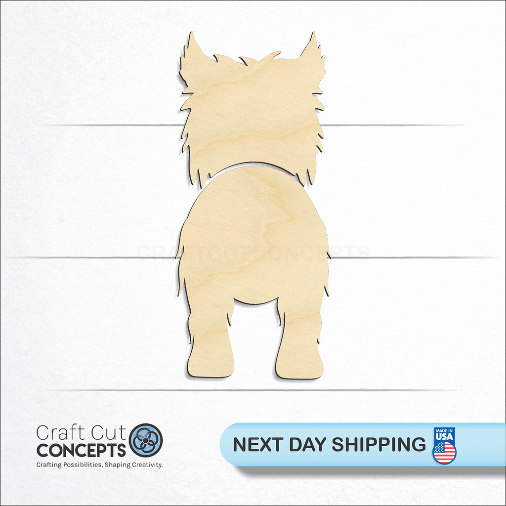 Craft Cut Concepts logo and next day shipping banner with an unfinished wood Cairn Terrier craft shape and blank