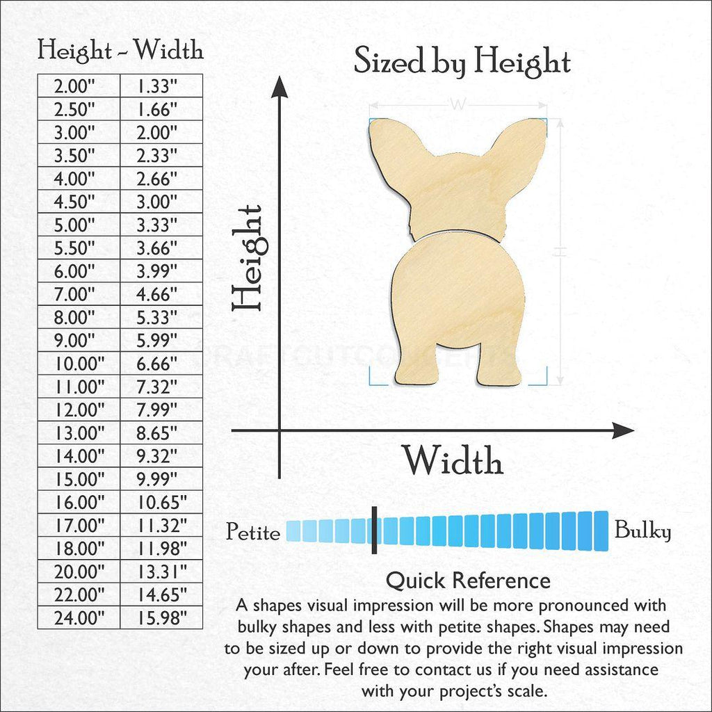 Sizes available for a laser cut Cardigan Welsh Corgi craft blank