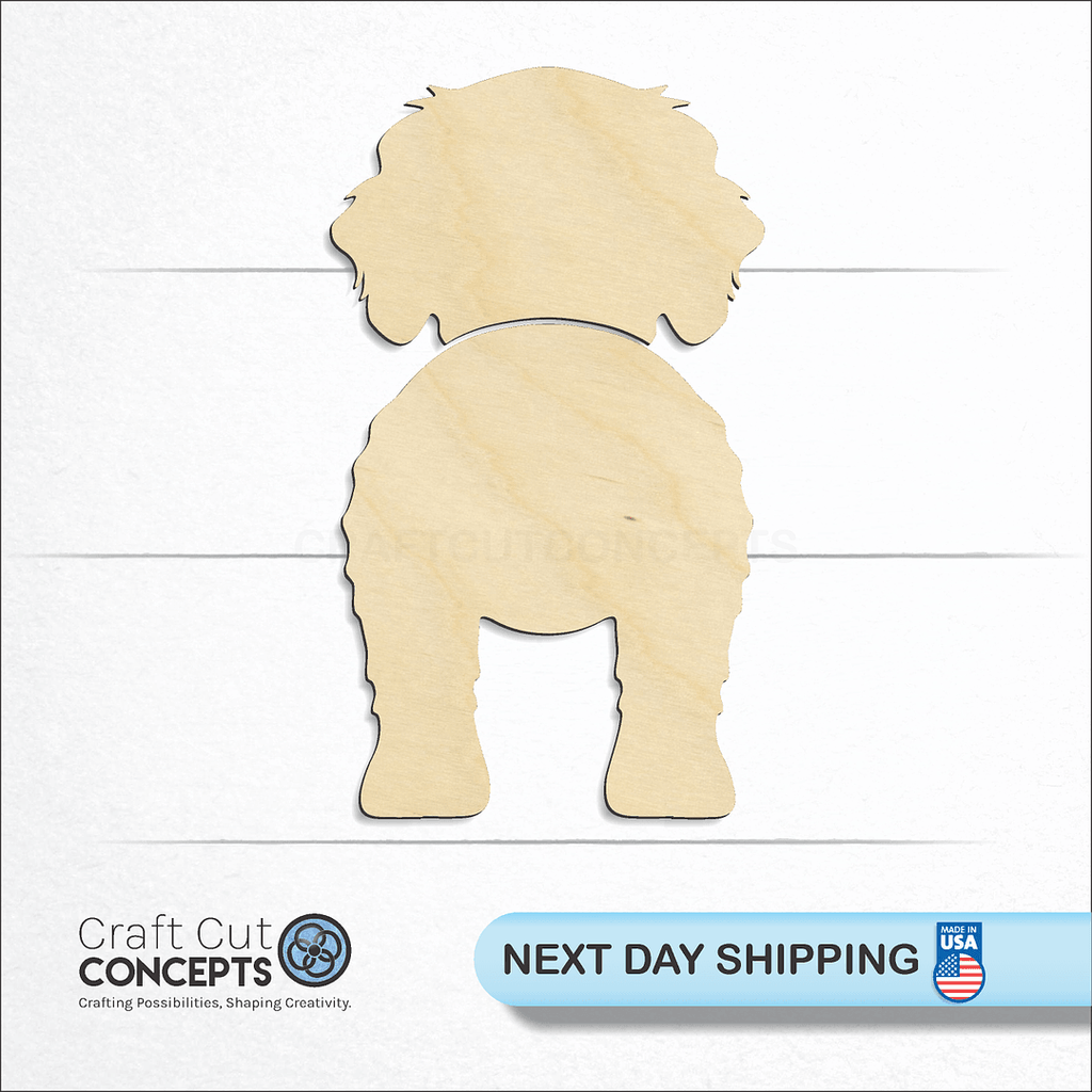 Craft Cut Concepts logo and next day shipping banner with an unfinished wood Cavachon craft shape and blank