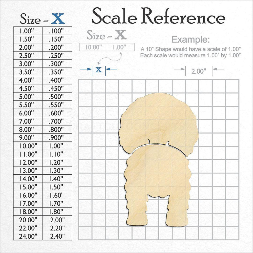 A scale and graph image showing a wood Cavalier King Charles Spaniel craft blank