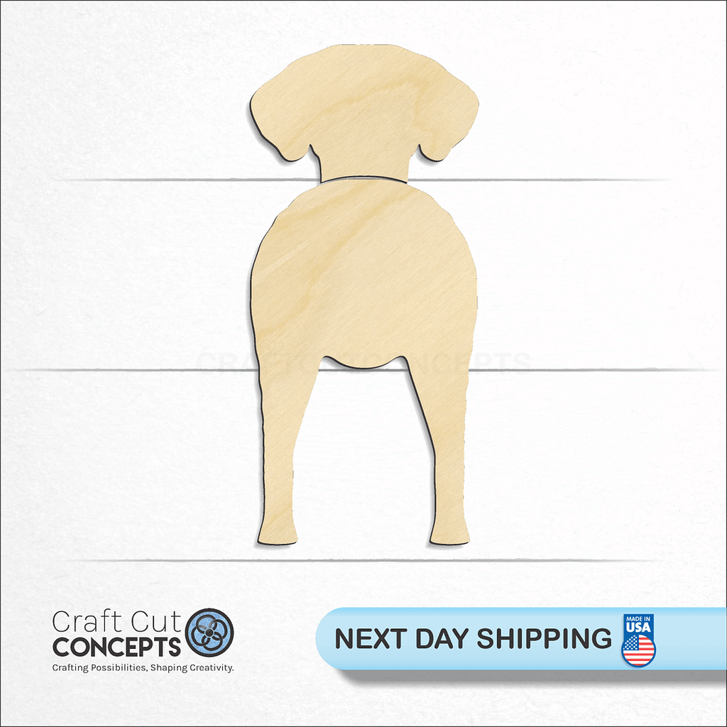 Craft Cut Concepts logo and next day shipping banner with an unfinished wood Chesapeake Bay Retriever craft shape and blank