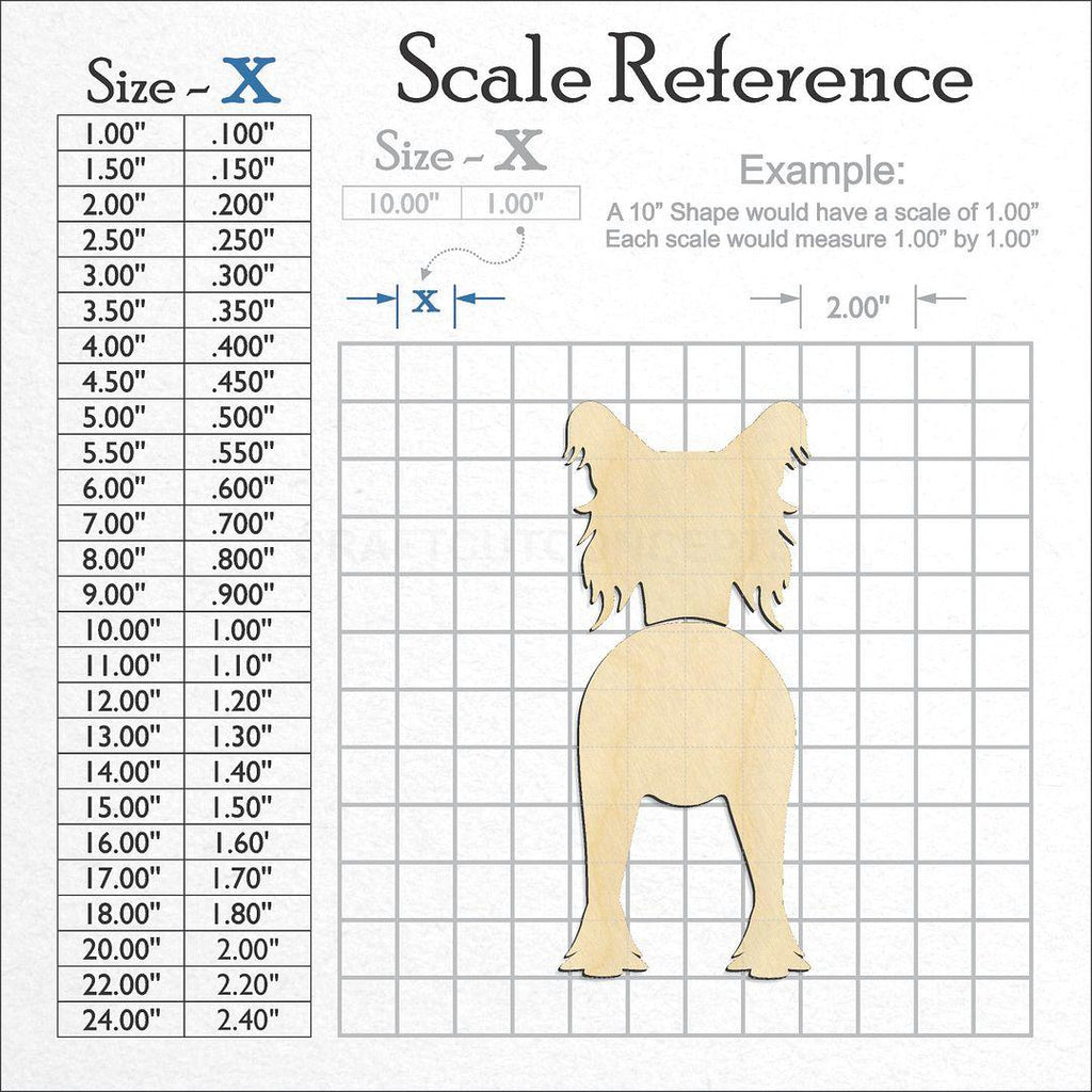 A scale and graph image showing a wood Chinese Crested craft blank