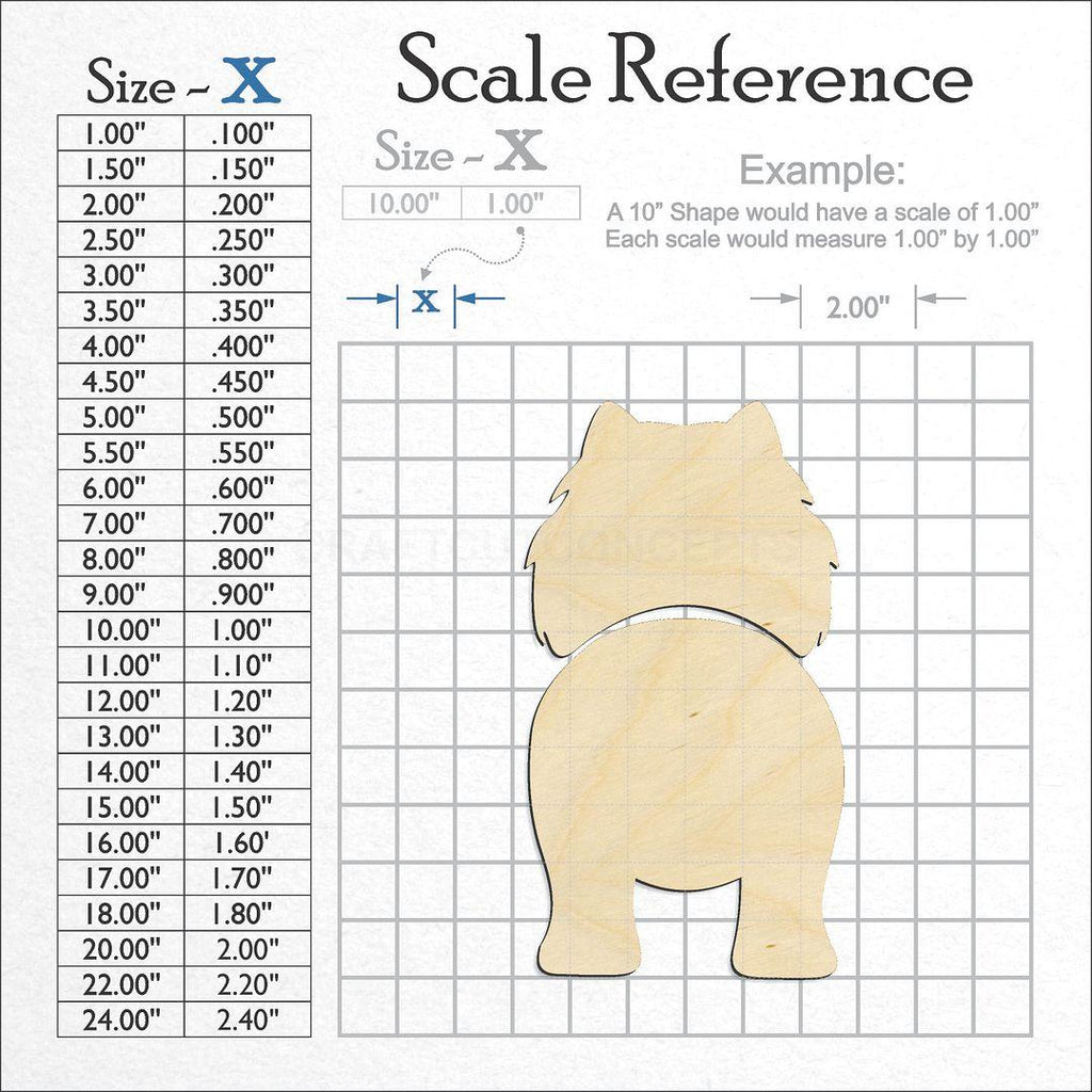 A scale and graph image showing a wood Chow Chow craft blank