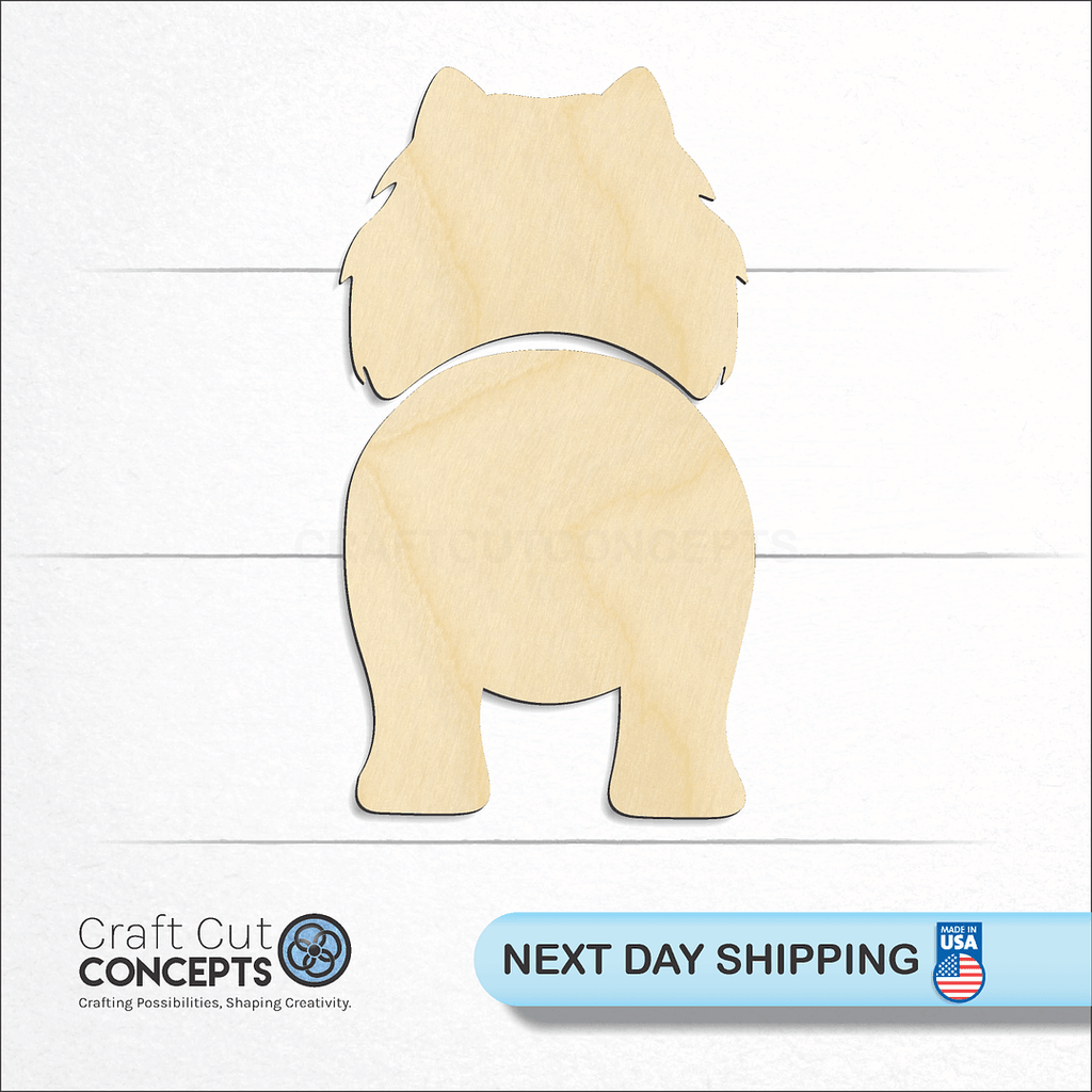 Craft Cut Concepts logo and next day shipping banner with an unfinished wood Chow Chow craft shape and blank