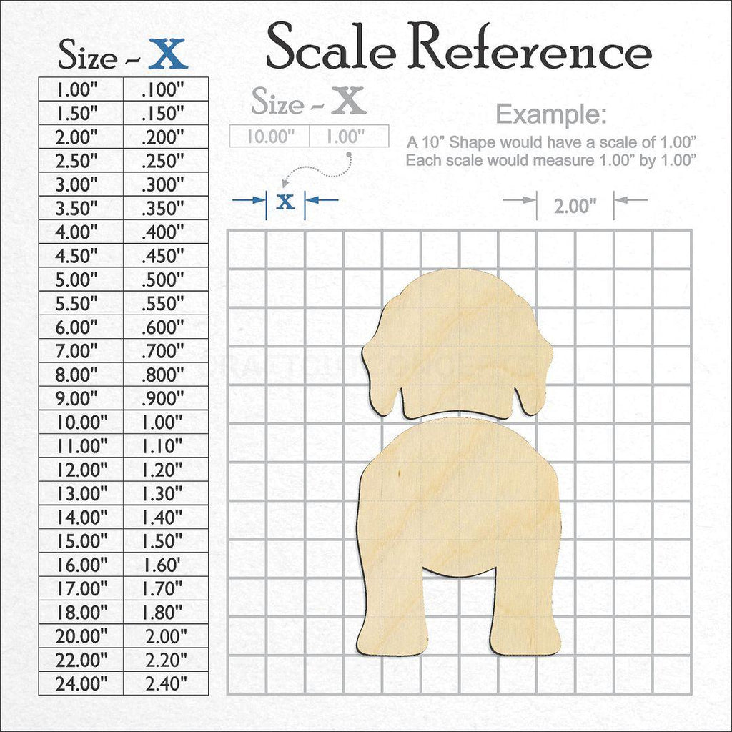 A scale and graph image showing a wood Clumber Spaniel craft blank