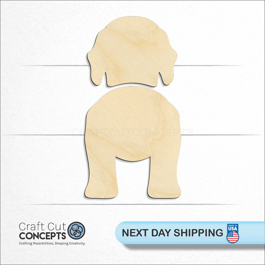 Craft Cut Concepts logo and next day shipping banner with an unfinished wood Clumber Spaniel craft shape and blank