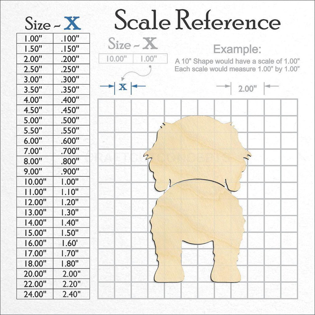 A scale and graph image showing a wood Cockapoo craft blank