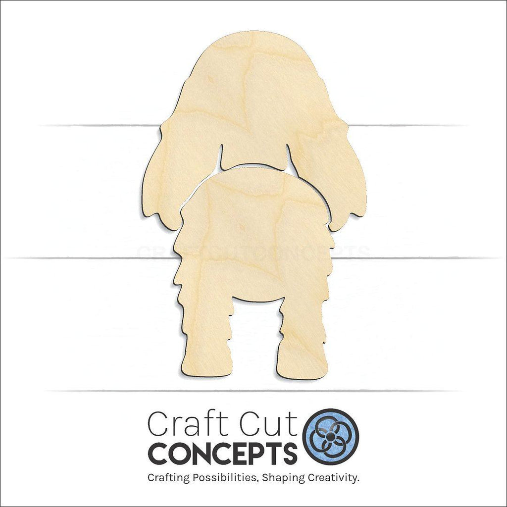 Craft Cut Concepts Logo under a wood Cocker Spaniel craft shape and blank