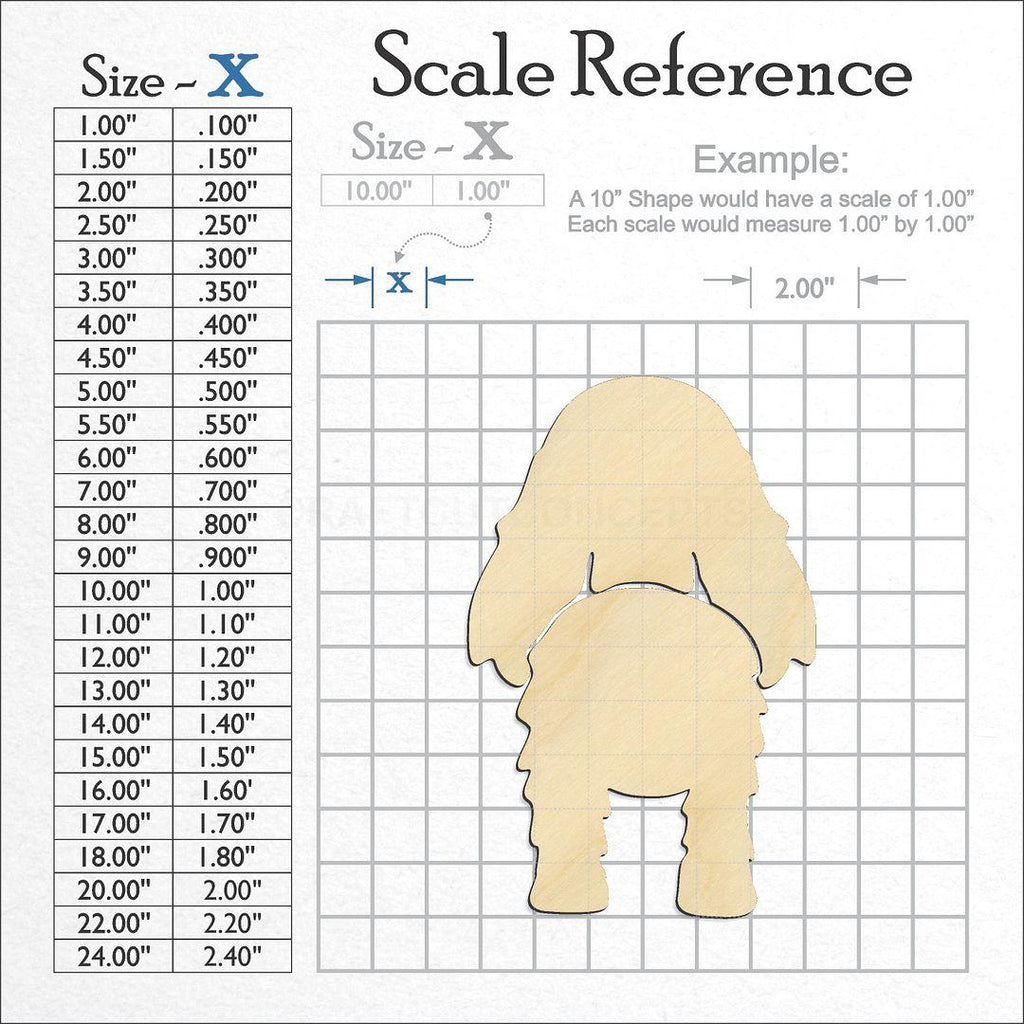 A scale and graph image showing a wood Cocker Spaniel craft blank