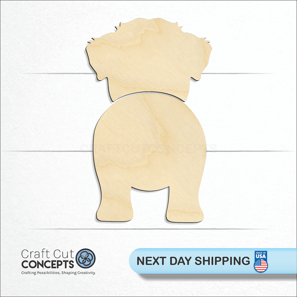 Craft Cut Concepts logo and next day shipping banner with an unfinished wood Coton de Tulear craft shape and blank