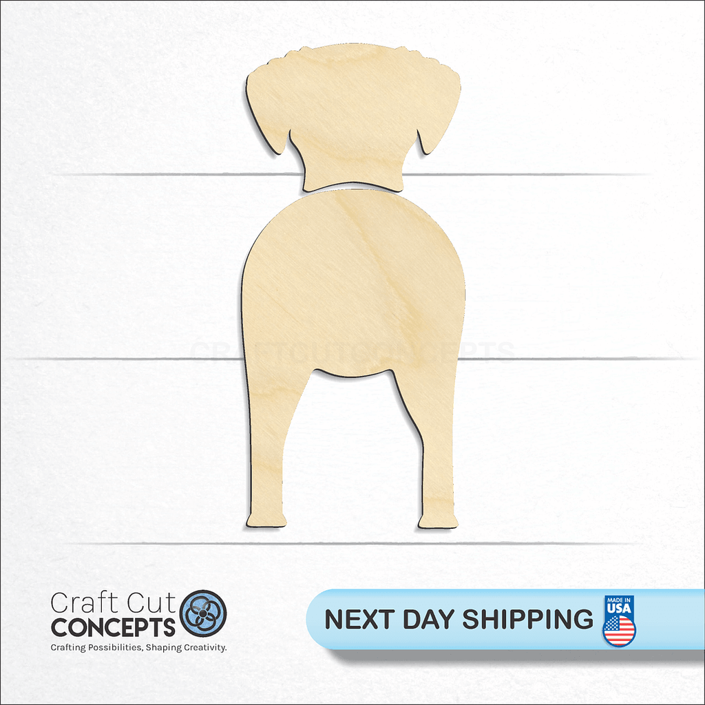 Craft Cut Concepts logo and next day shipping banner with an unfinished wood Curly Coated Retriver craft shape and blank