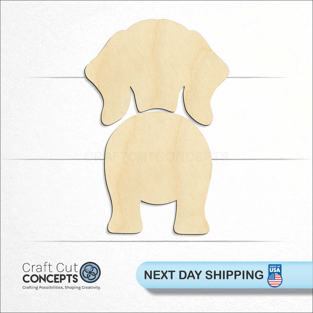 Craft Cut Concepts logo and next day shipping banner with an unfinished wood Dachshund craft shape and blank