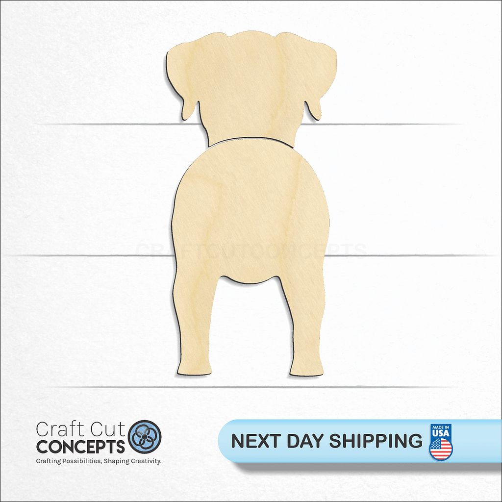 Craft Cut Concepts logo and next day shipping banner with an unfinished wood Dogo Argentino craft shape and blank