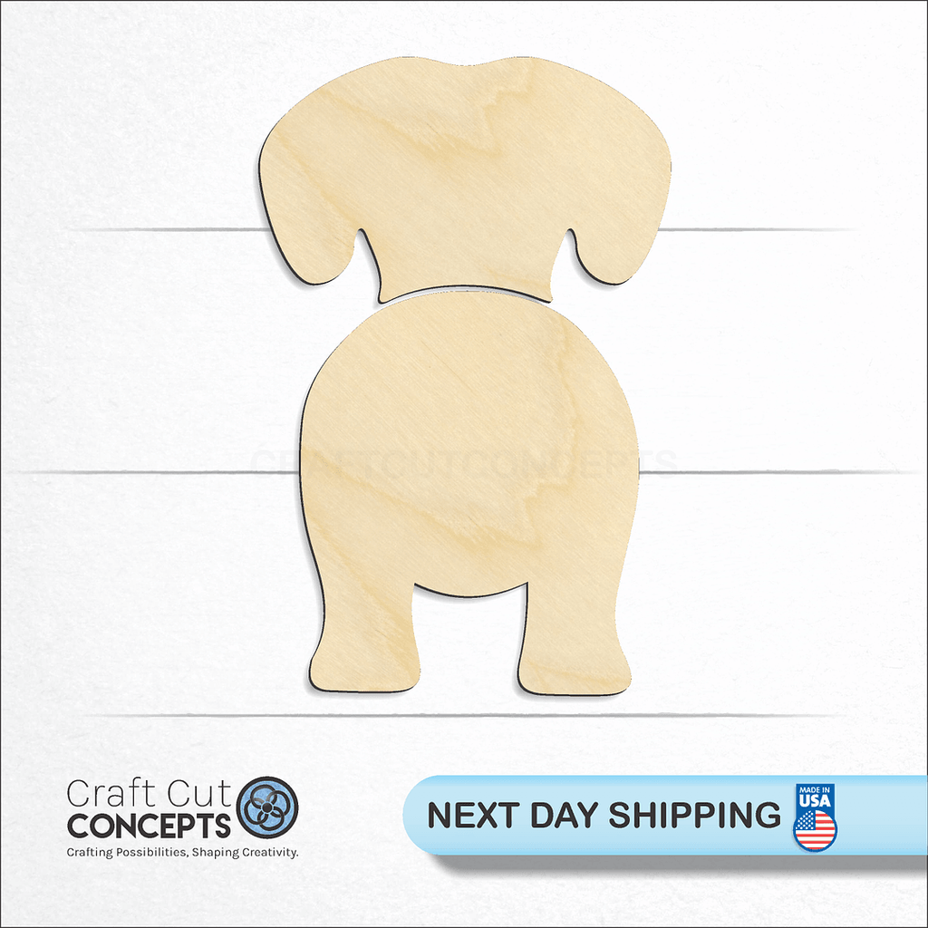 Craft Cut Concepts logo and next day shipping banner with an unfinished wood Doxiepoo craft shape and blank