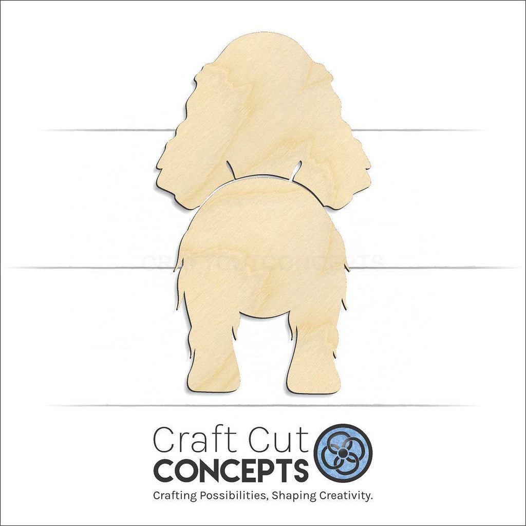 Craft Cut Concepts Logo under a wood English Cocker Spaniel craft shape and blank