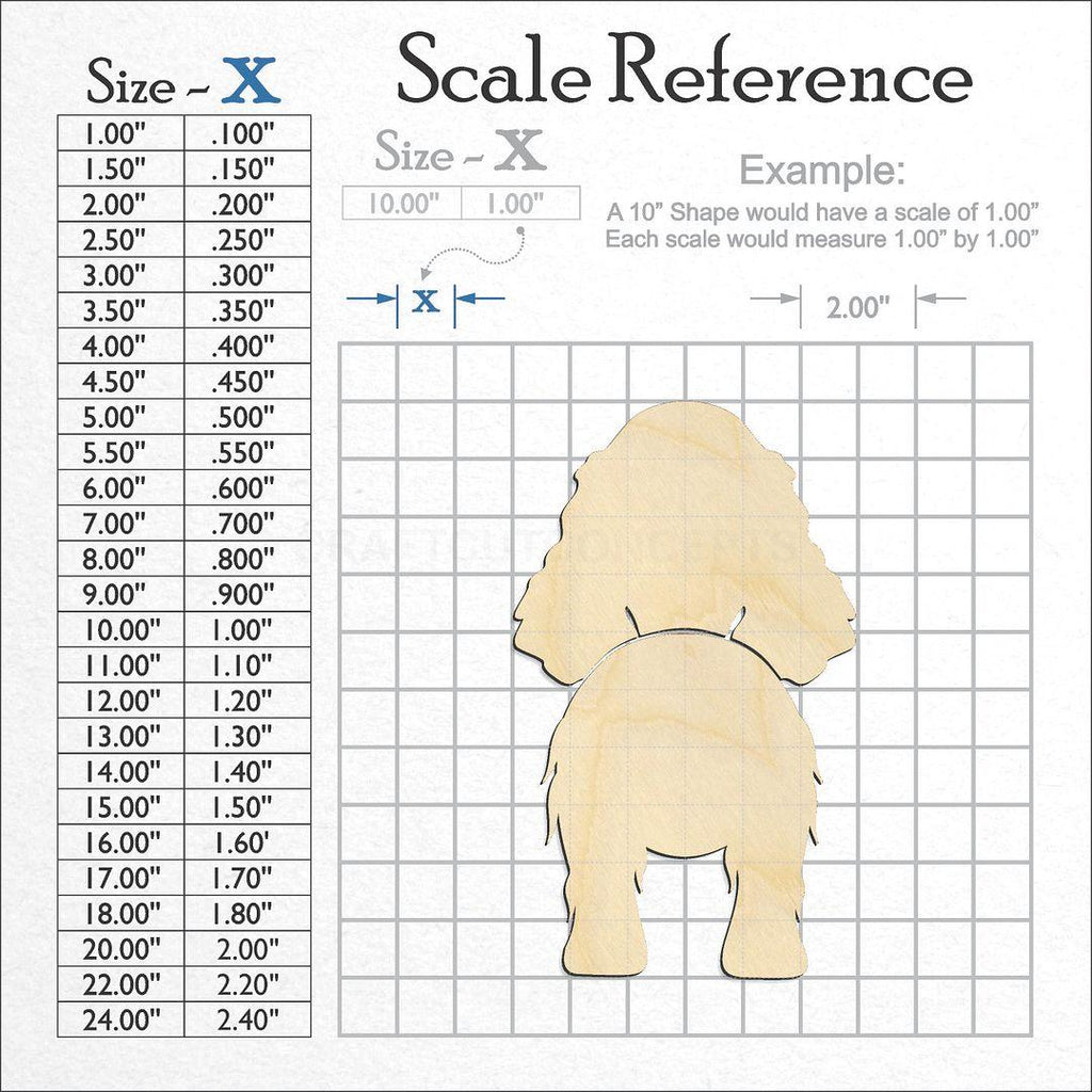 A scale and graph image showing a wood English Cocker Spaniel craft blank