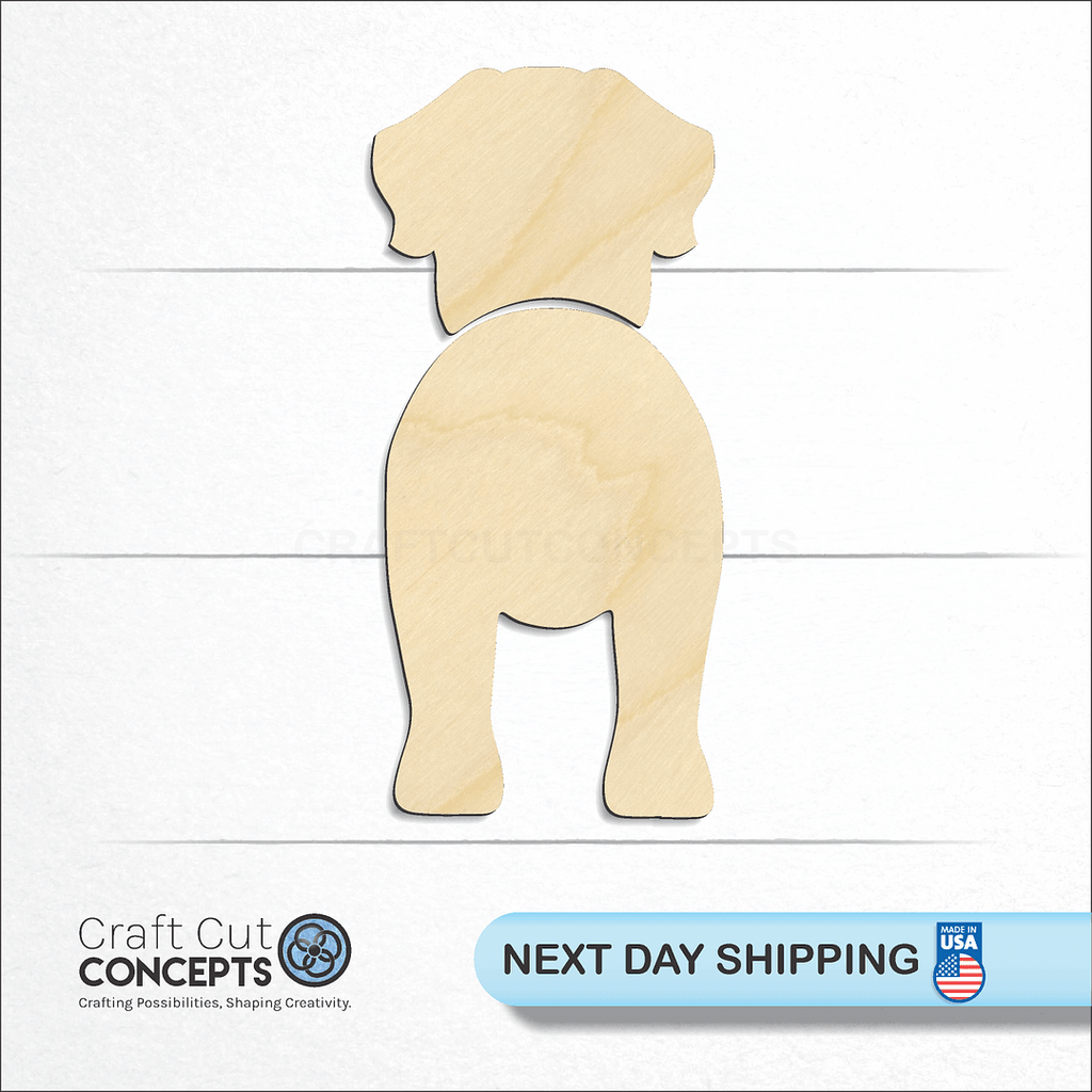 Craft Cut Concepts logo and next day shipping banner with an unfinished wood English Mastiff craft shape and blank